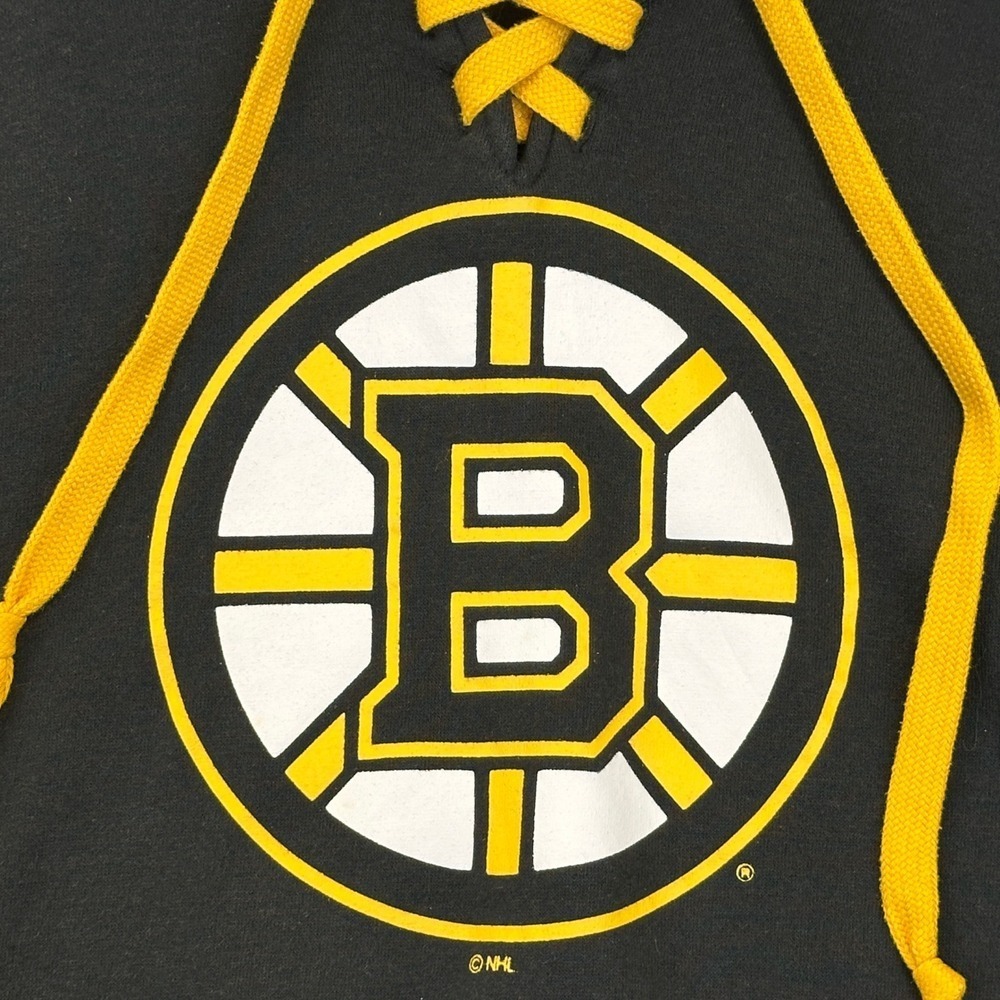 NHL Boston Bruins Hoodie Mens Medium Black Yellow Lace Up Hockey Sweatshirt - Picture 4 of 8